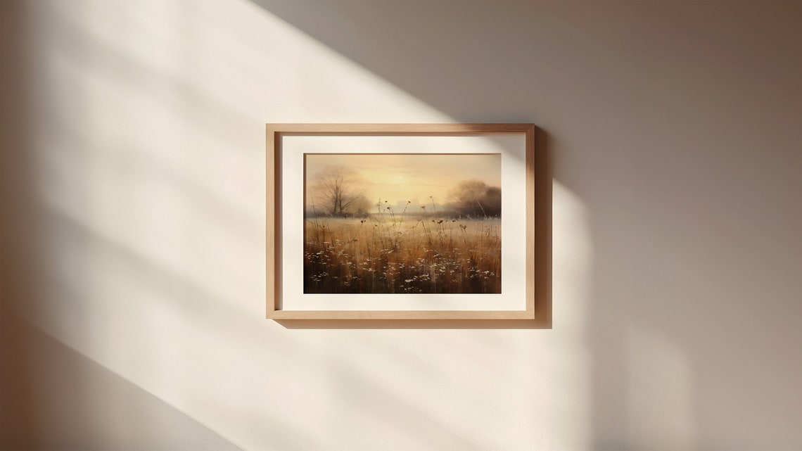 Golden Meadow Sunrise with Delicate White Wildflowers Glow Poster - Image 3
