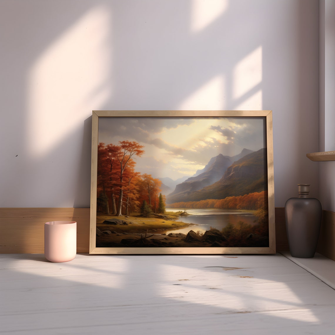 Autumn Mountain Lake Fall Foliage Valley Landscape Painting Poster - Image 3