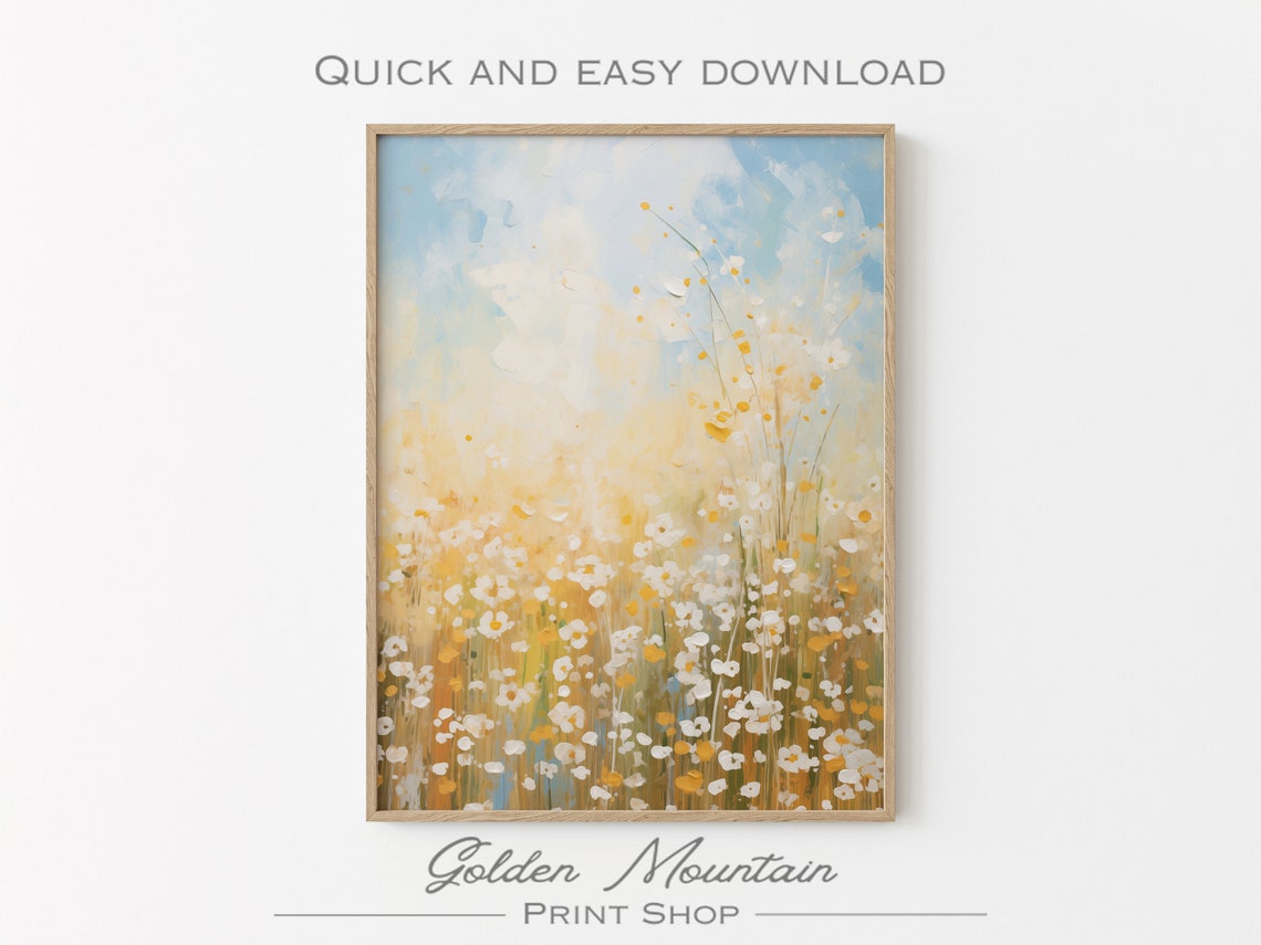 Golden Daisy Meadow Under Bright Blue Sky Sunny Abstract Field Poster - Image 3