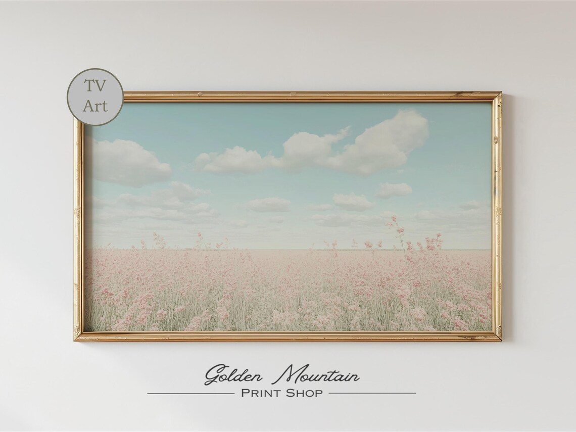 Pink Spring Wildflower Tv Art Flower Landscape Farmhouse Flower Tv Art Vintage Spring Frame Tv Art Spring Cloud Art Sky Floral Tv Art - Image 2