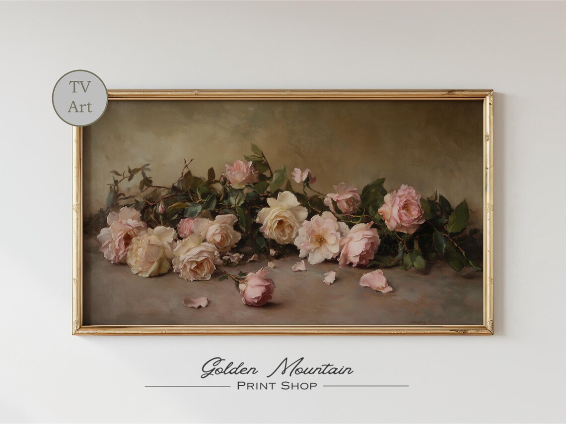 Moody Pink Roses Dark Academia Art Print - Image 2
