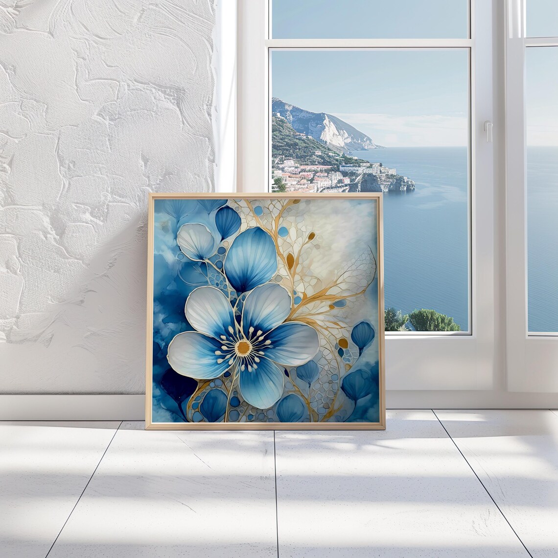 Blue Floral Abstract Painting, Floral Home Decor