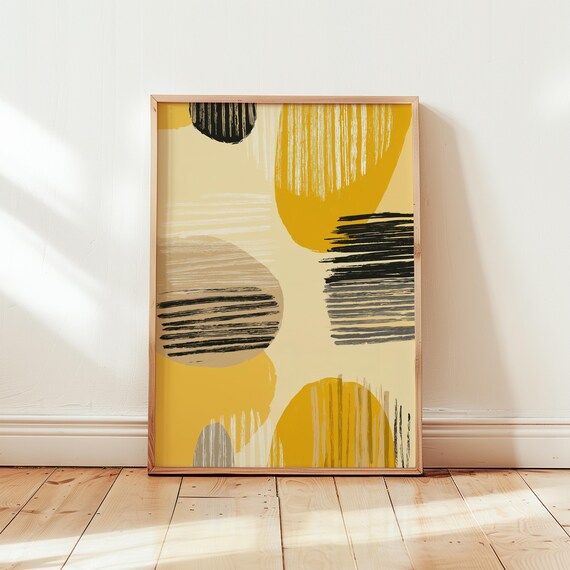 Japandi Abstract Geometric Poster, Mid-Century Modern