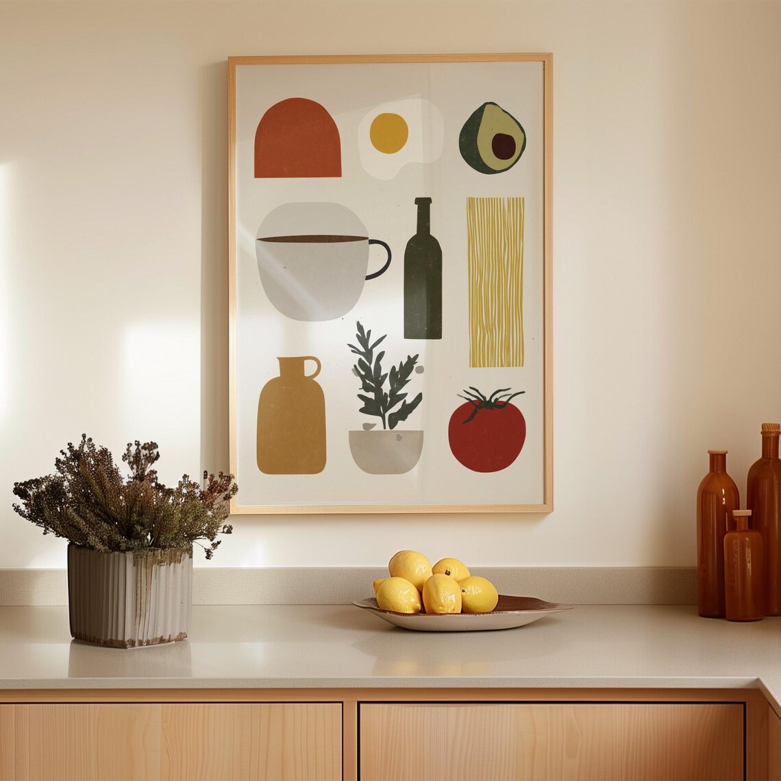 Modern Kitchen Still Life, Food Illustration