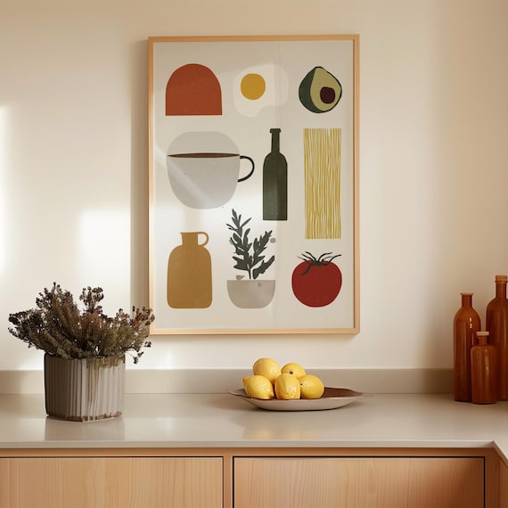Modern Kitchen Still Life, Food Illustration