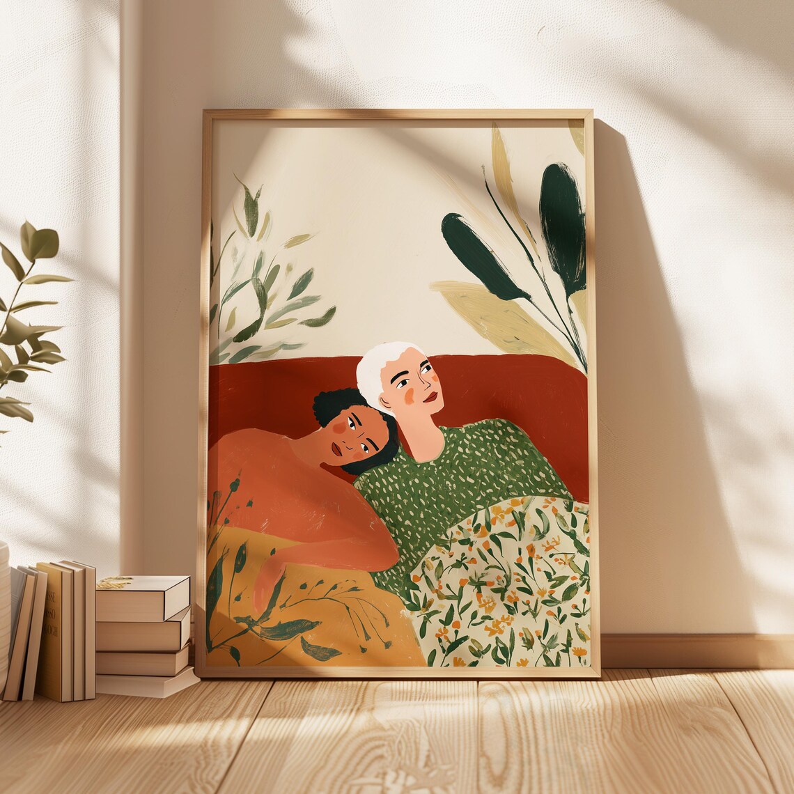 Lesbian Couple Art Print, Romantic Sapphic Pride