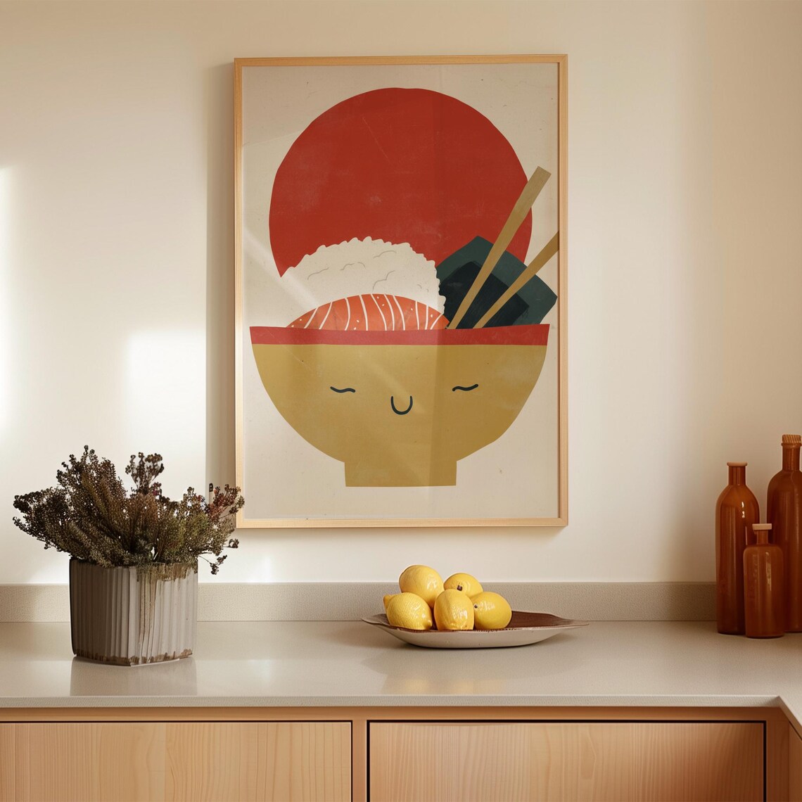Kawaii Sushi Bowl Retro Japanese Food Art Print