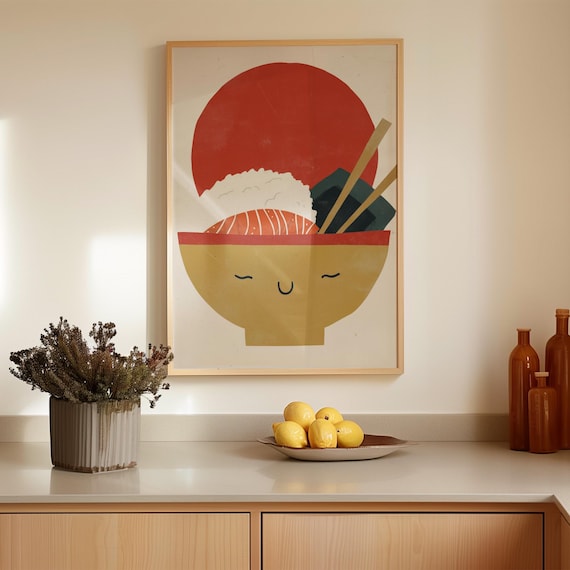 Kawaii Sushi Bowl Retro Japanese Food Art Print