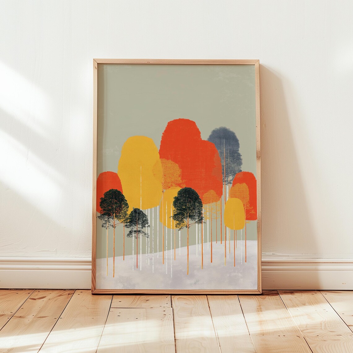 Abstract Forest Print Fall Trees Wall Art Cozy Textured Decor Painterly Autumn Poster