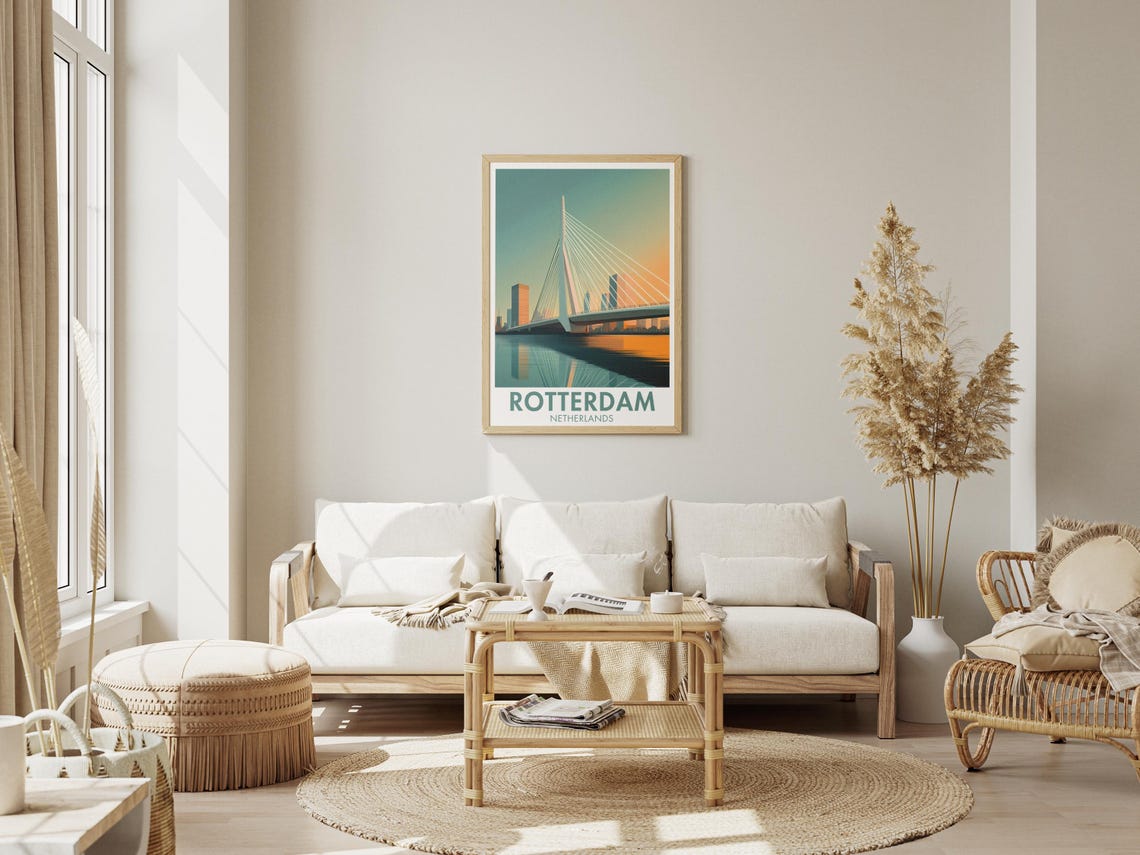 Rotterdam Erasmus Bridge Sunset Netherlands Modern Travel Poster - Image 2