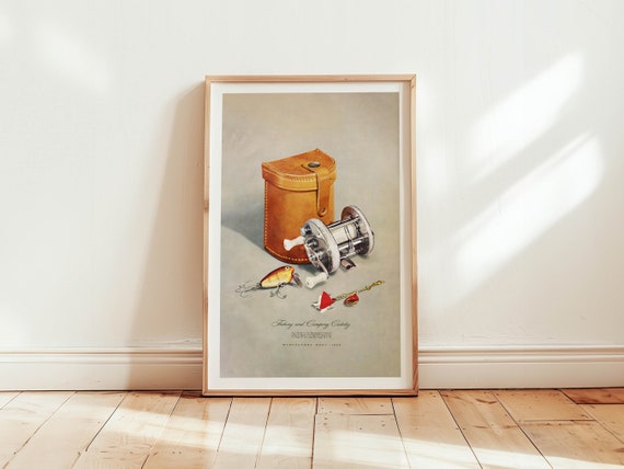 Camping Fishing Print, Vintage Fisherman Art