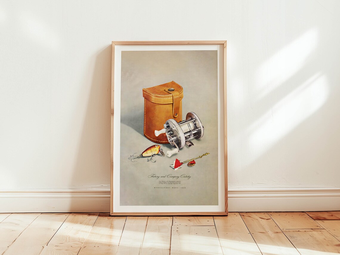 Camping Fishing Print, Vintage Fisherman Art