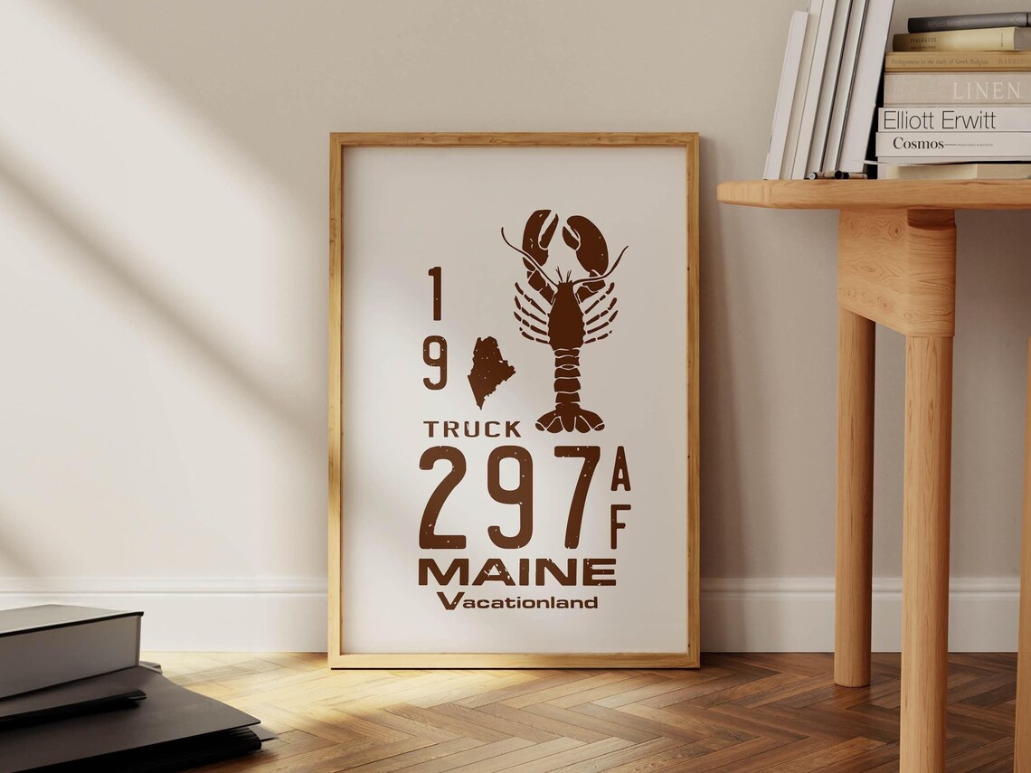 Maine Retro Travel Poster, Rustic State Symbol