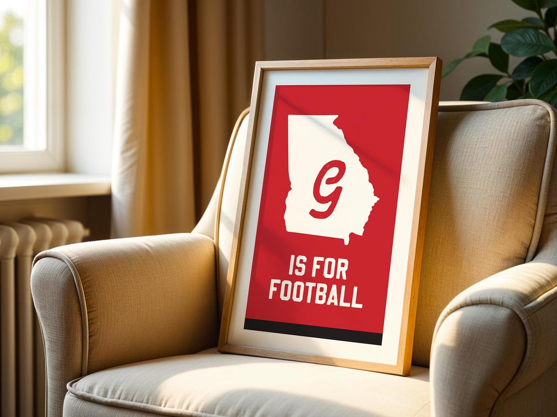 Retro Football Print Georgia Art Poster Sports Team Wall Decor College Sports Gift For Sports Lover Wall Art Sports Dad Gift - Image 2