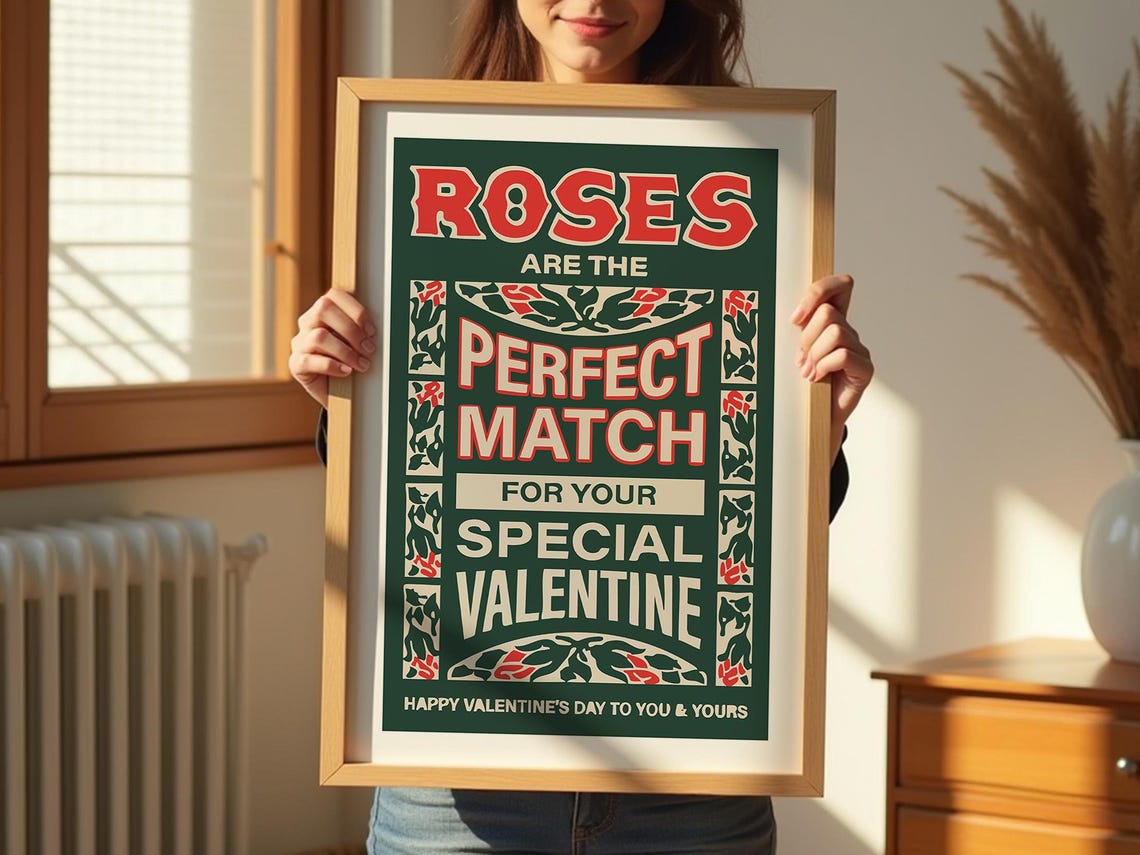 Roses Are the Perfect Match Vintage Valentine Matchbook Poster - Image 2