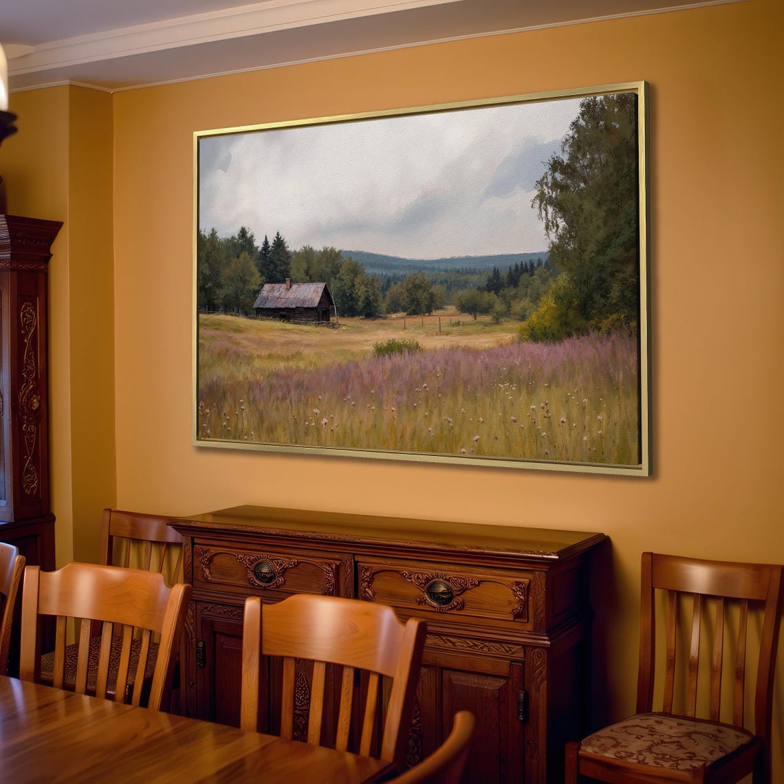Rustic Cabin Meadow Wildflowers Vintage Country Landscape Poster - Image 2