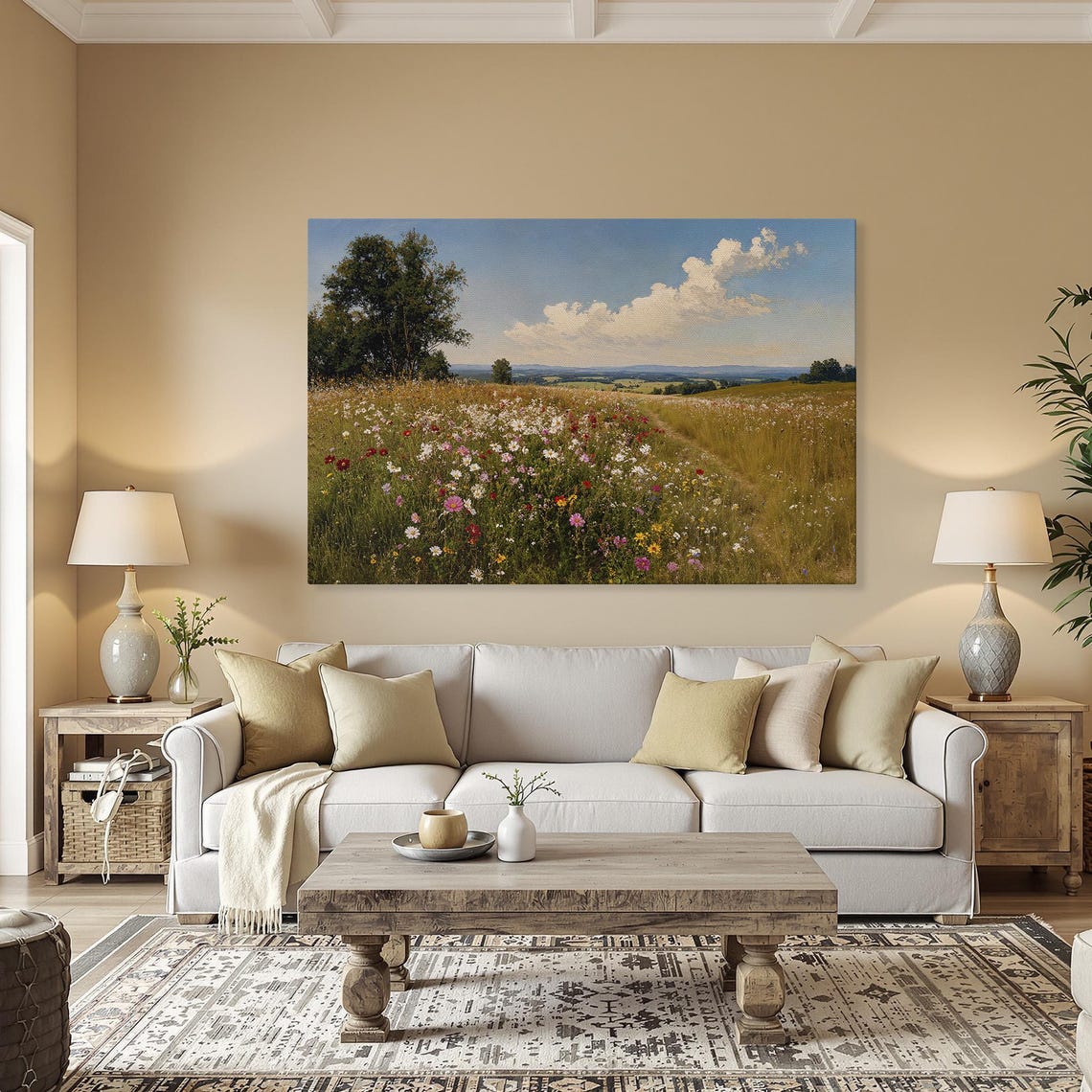 Summer Wildflower Meadow Rustic Country Landscape Scene Wall Art
