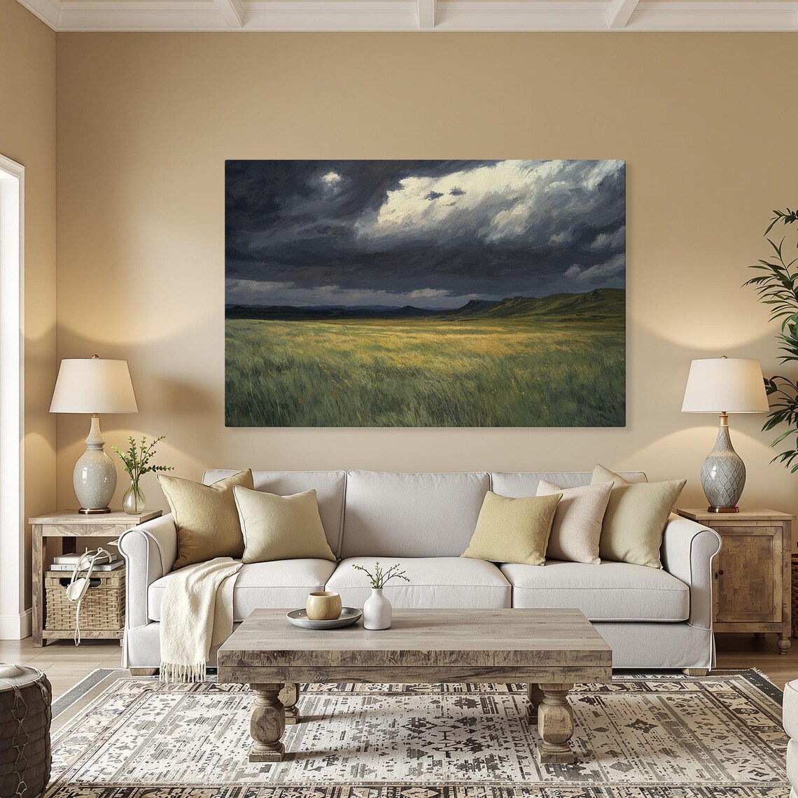 Serene Sky Over Prairie Fields, Rustic Landscape