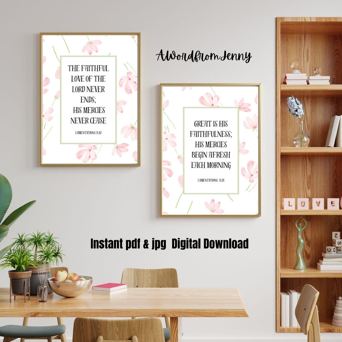 Lamentations 22 23 His Mercies Christian Scripture Bible Verse Home Decor Floral Pink Wall Art Gift Poster - Image 2