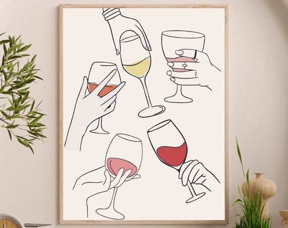 Cheers Wine Print Bar Cart Wall Art Digital Download
