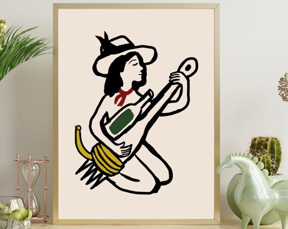 Wine And Pasta Club Cowgirl Minimalist Line Art Kitchen Wall Poster