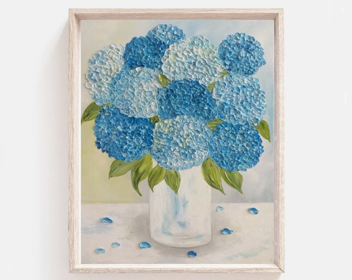 Custom Dark Blue Hydrangea Painting Art Print