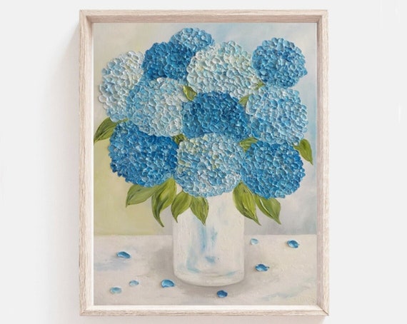 Custom Dark Blue Hydrangea Painting Art Print