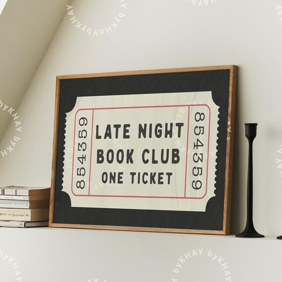 Late Night Book Club Ticket, Retro Bedroom Art Print