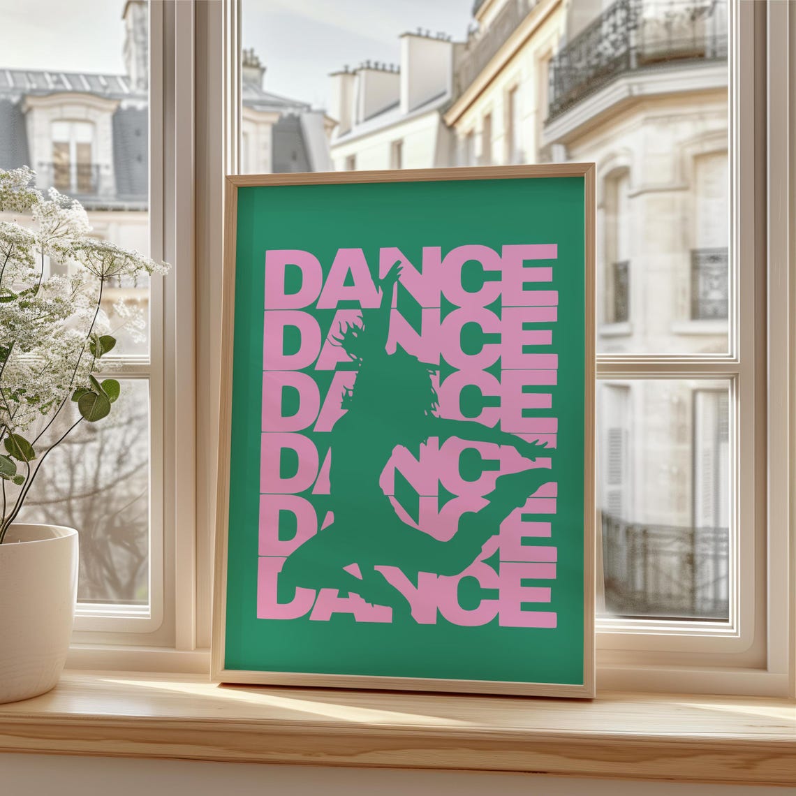 Dance Repeat Pink Green Retro Typography Dancer Silhouette Poster - Image 2