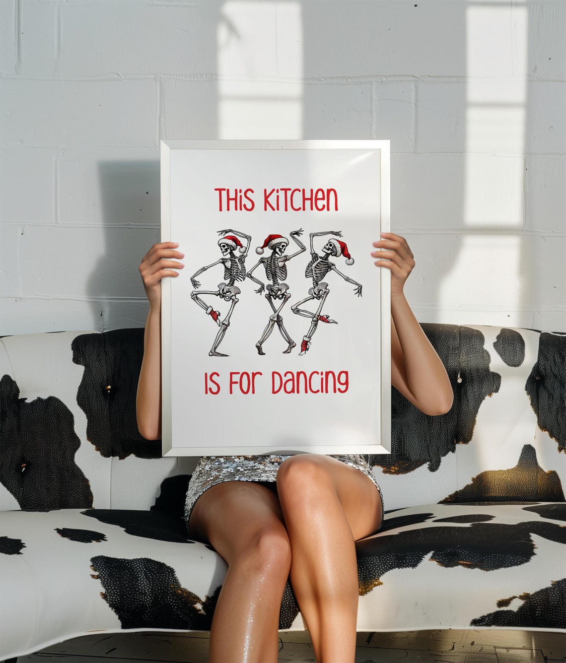 Funny Christmas Skeleton Poster This Kitchen Is For Dancing Wall Art Trendy Holiday Apartment Decor Dance Print Office - Image 3