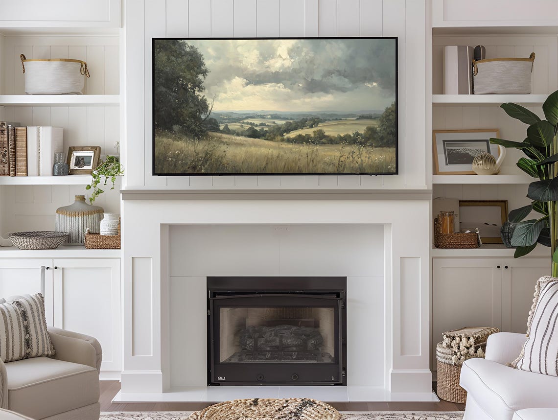 Frame Tv Art Green Landscape Textured Oil Painting Rustic Vintage Art Dark Moody Fine Art Spring Meadow 169 Ratio Tv57 - Image 3