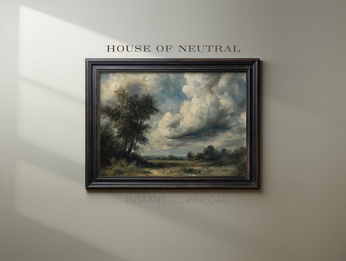 Green Landscape Vintage Painting Farmhouse Fine Art Print Wall Art P4 - Image 2