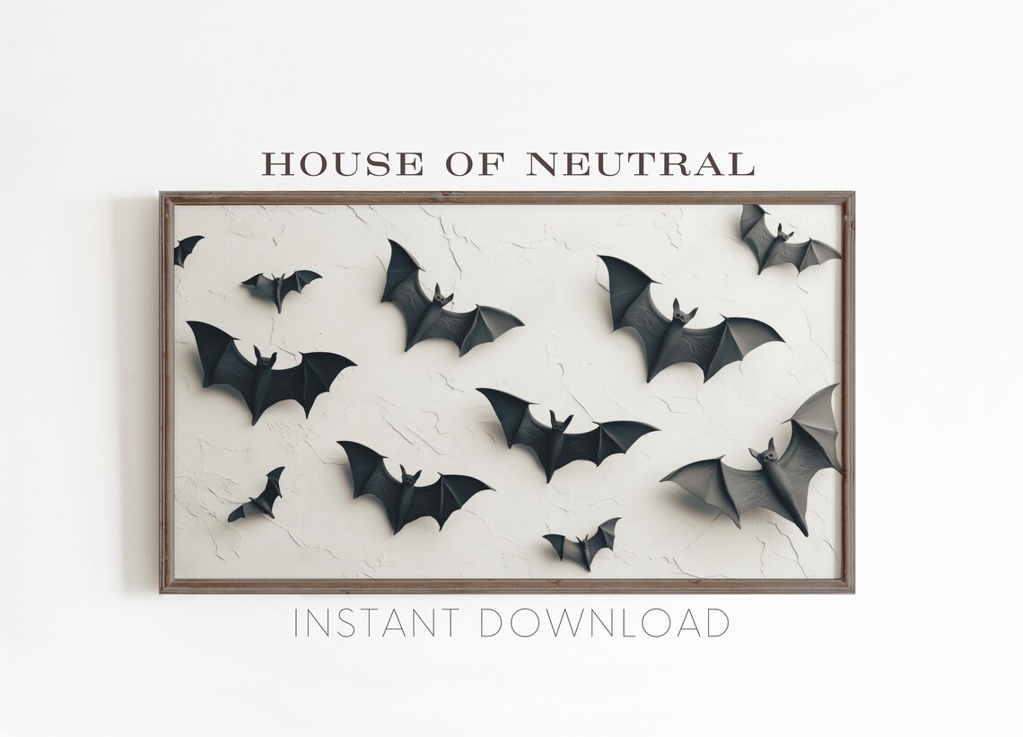 Black 3D Bats Cracked White Wall Modern Halloween Decor Art Wall Poster