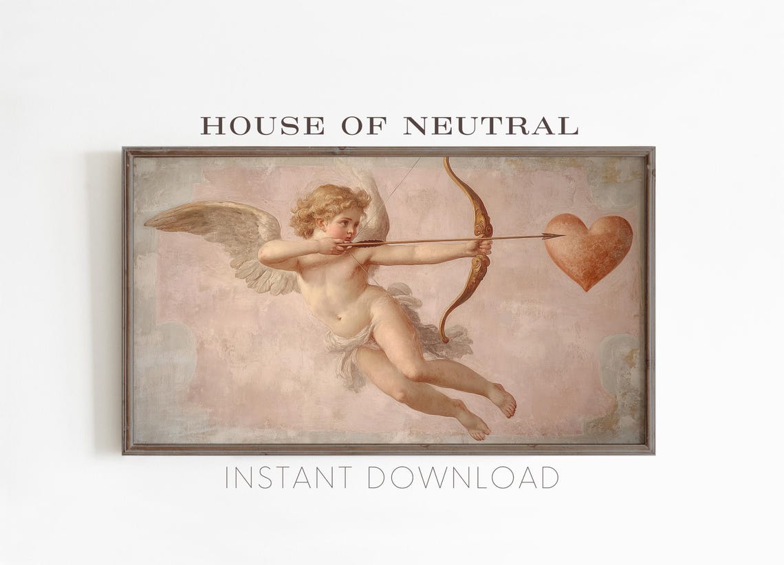 Classical Cupid Cherub Bow Arrow Heart Soft Rose Pink Valentine Poster