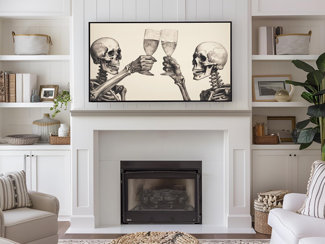 Skeletons Vintage Oil Painting, Halloween Art Print - Image 3