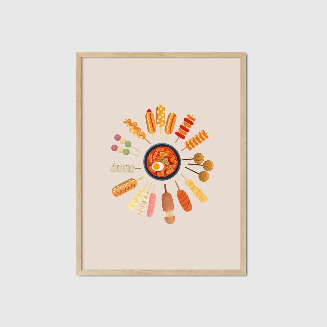 Korean Street Food Tteokbokki Corn Dogs Minimalist Kitchen Wall Art