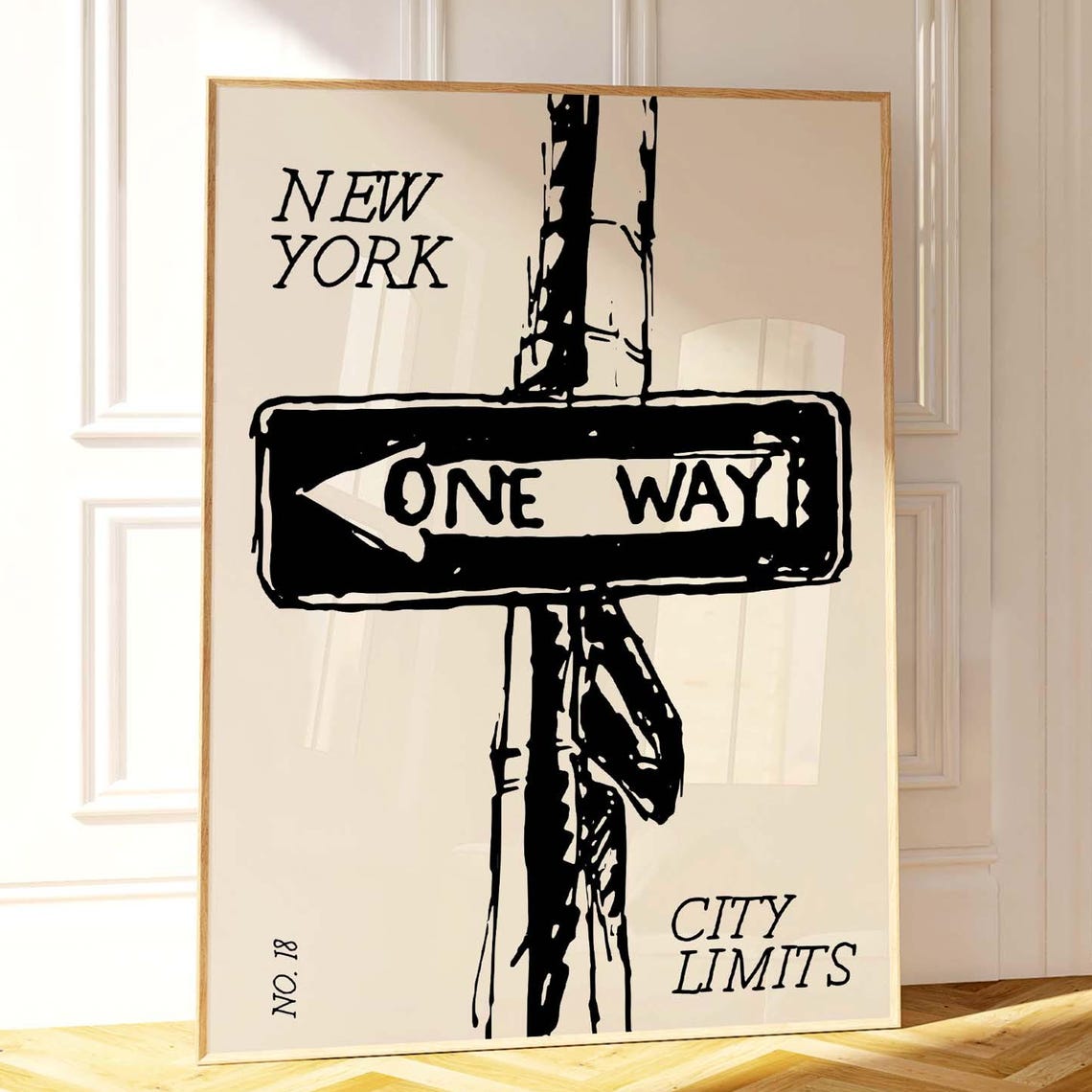 New York City Limits Poster Modern Black And White Illustration Urban Wall Art Nyc Artwork