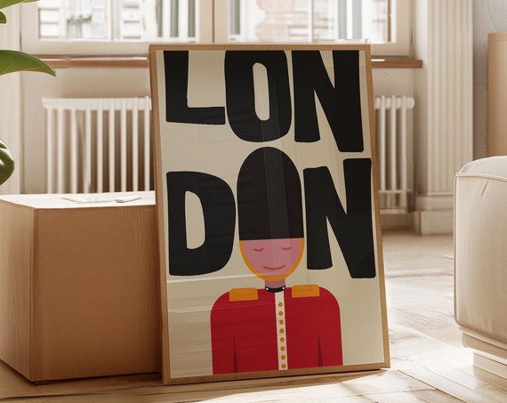 Vintage London Travel Poster, Modern Decor Print