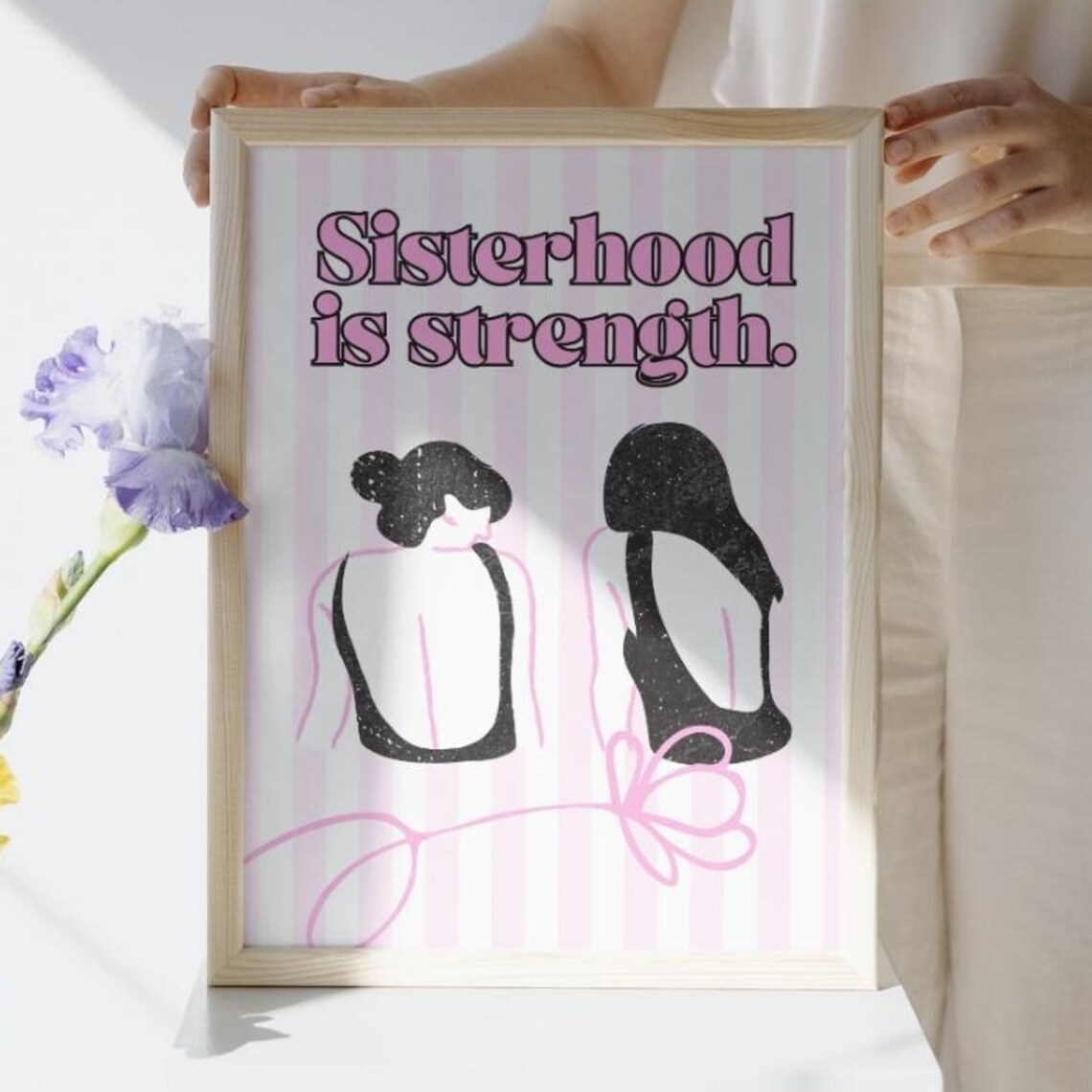 Sisterhood Is Strength Inspirational Quote Feminine Line Art Poster