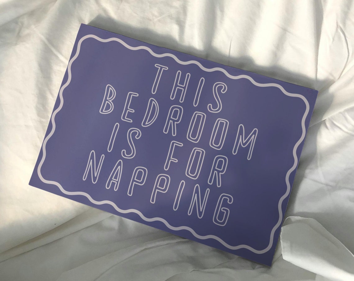 This Bedroom Is For Napping Deep Blue Wavy Frame Nightstand Poster - Image 3