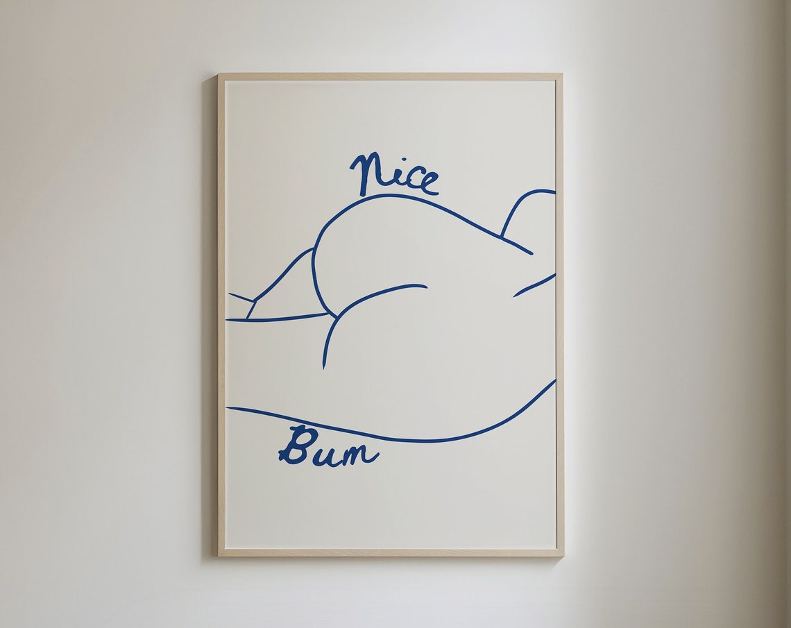 Nice Bum Body Positive Blue Line Art Cheeky Bathroom Wall Art