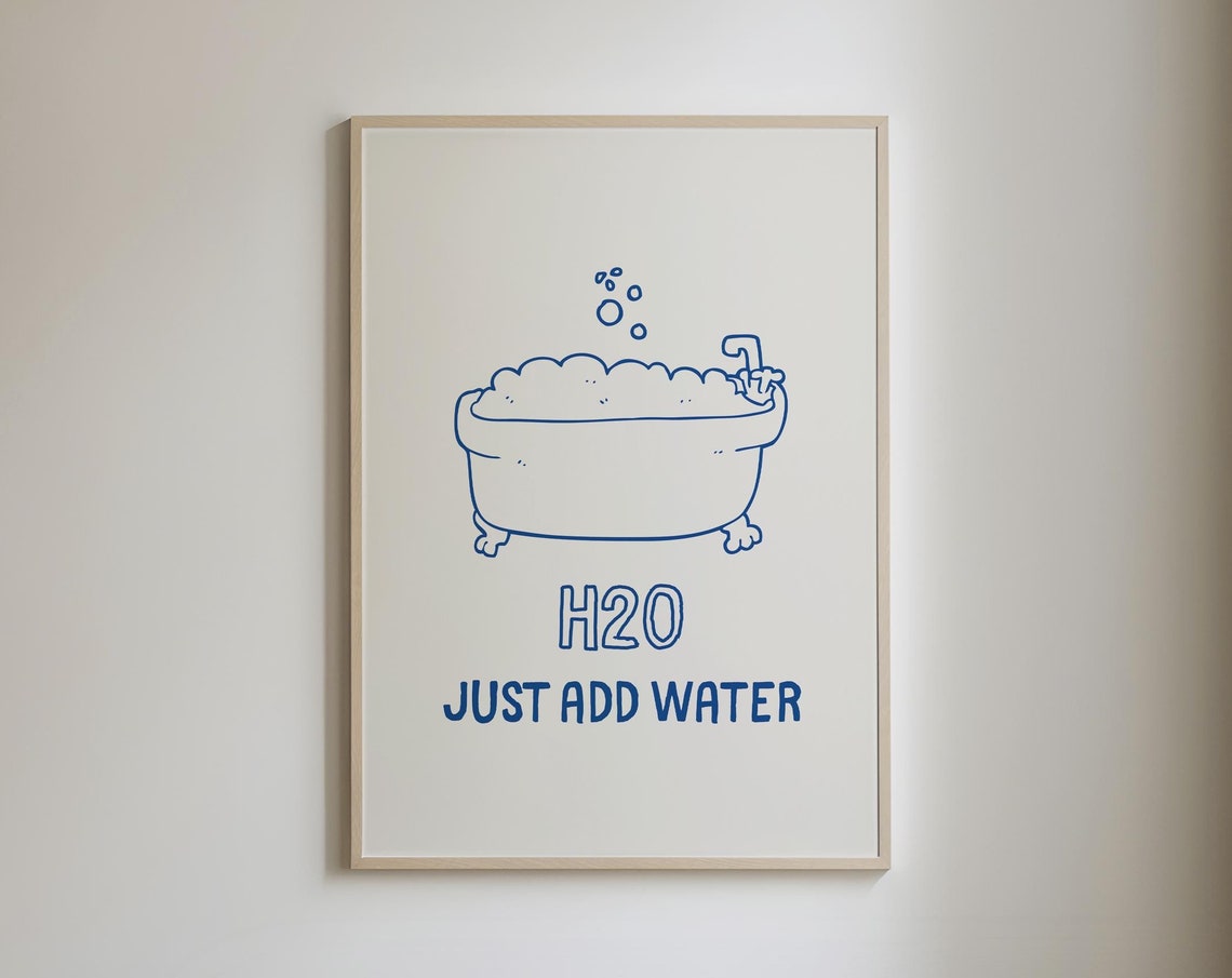 H2O Just Add Water Bubble Bath Blue Doodle Bathroom Wall Art