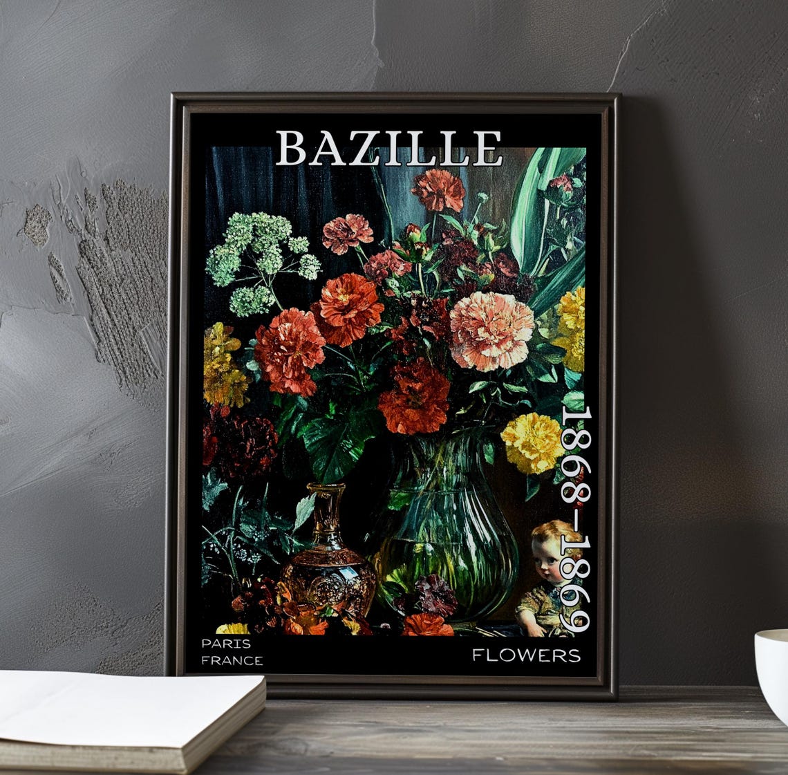 Bazille Flowers 1868 Vase Bouquet with Peeking Child at Right Poster