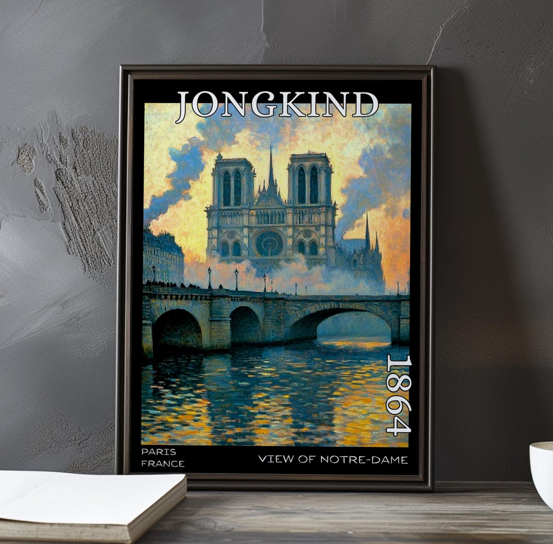 Jongkind 1864 Notre-Dame Front and Bridge Reflections Poster