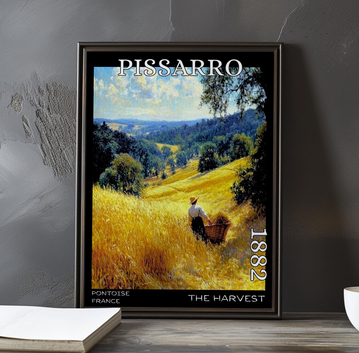 Pissarro 1882 The Harvest Man Basket Wheat Field Valley Scene Poster