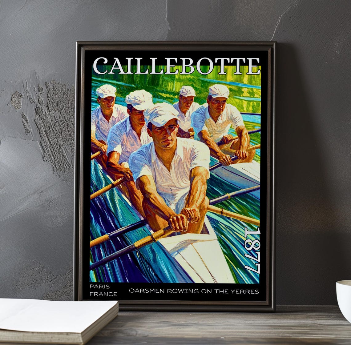 Caillebotte Five Oarsmen in White Caps Close-Up Rowing Crew Poster
