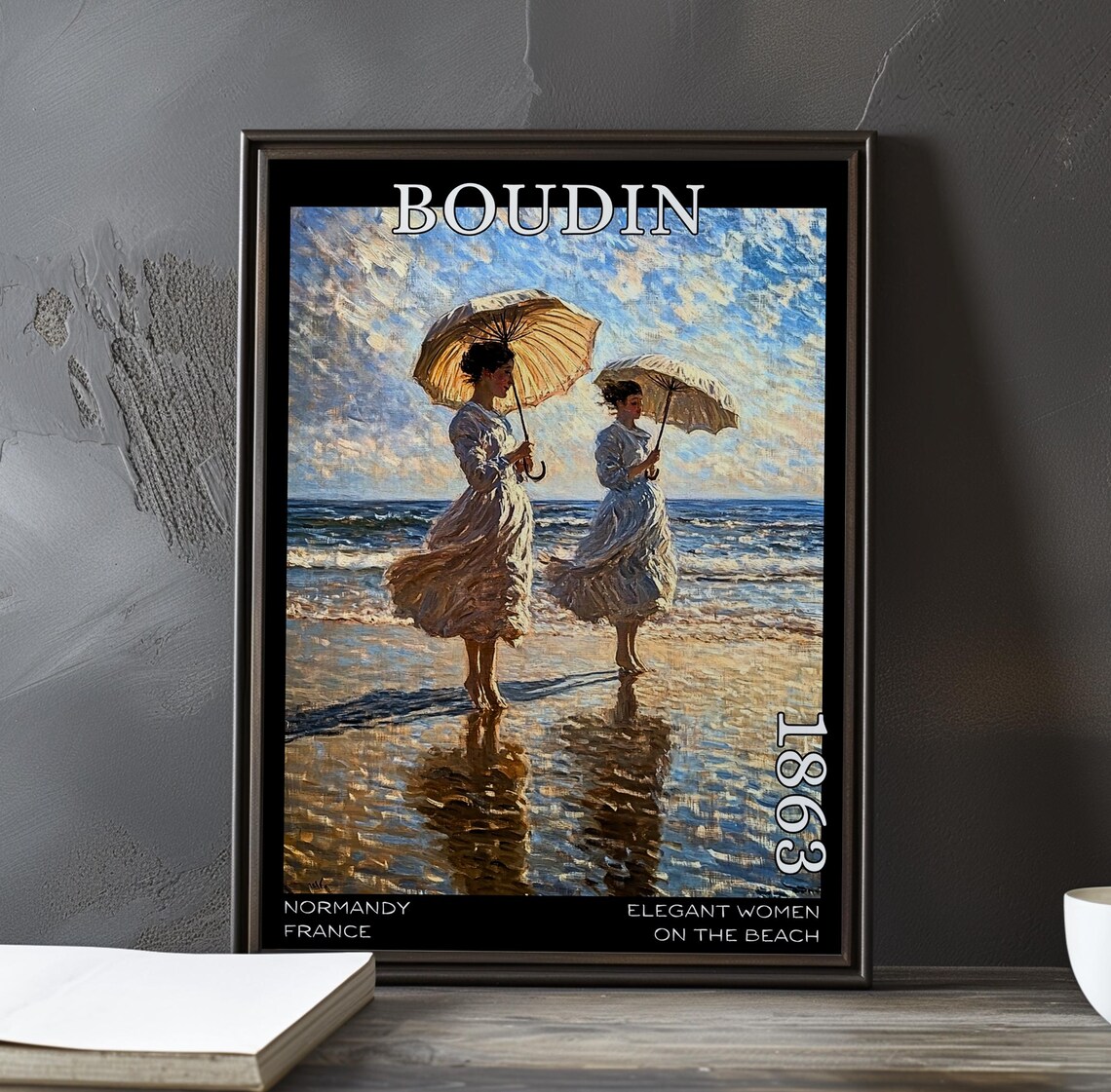 Boudin Elegant Women on the Beach 1863 Wet Sand Reflections Poster
