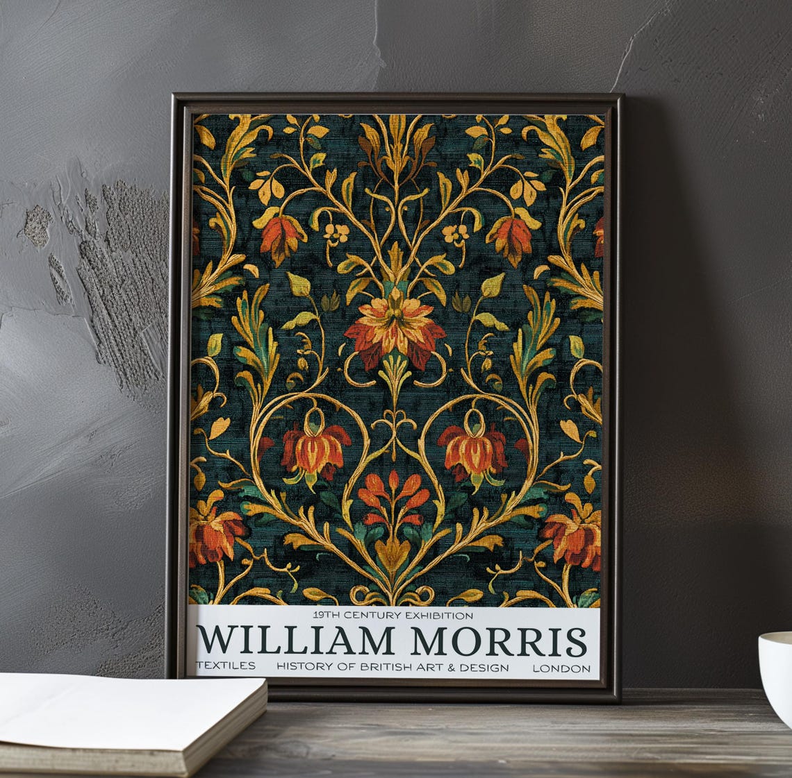 William Morris Golden Vine Red Bloom Midnight Exhibition Poster