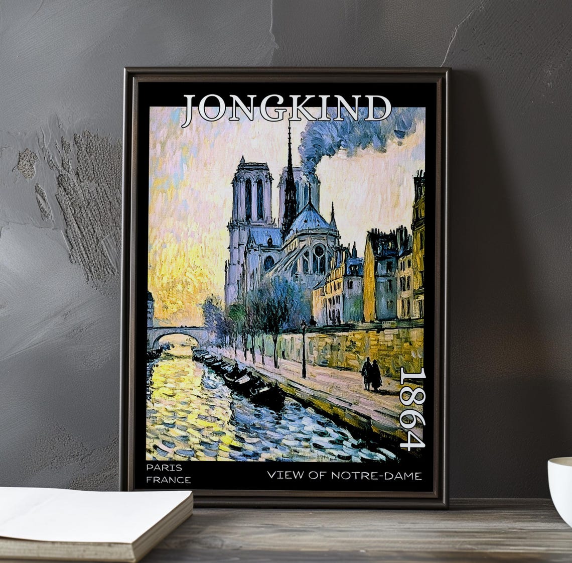 Jongkind 1864 Seine Quay Lined with Boats Facing Notre-Dame Poster