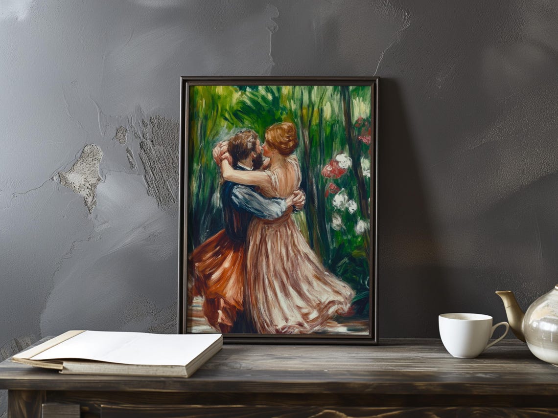 Renoir-Inspired Couple Slow Dancing in a Romantic Garden Poster